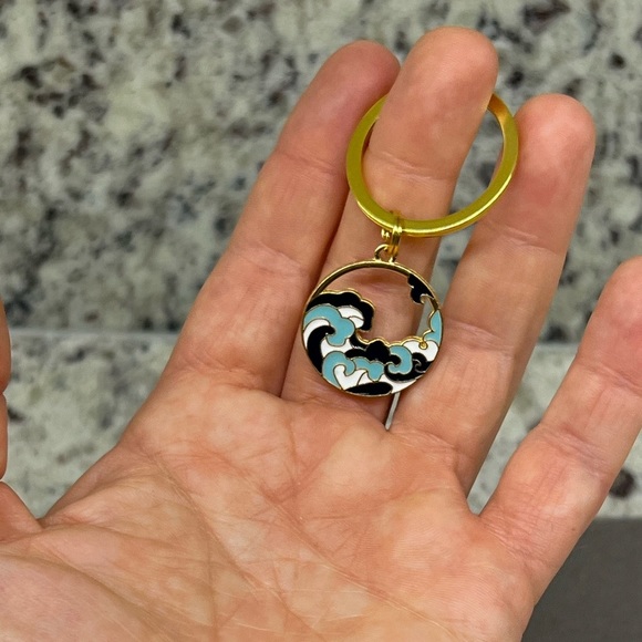3/$12 Ocean Waves Hokusai Beach Keychain Key Ring - Picture 3 of 5